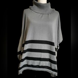 Gray & Black Striped Turtleneck Sweater